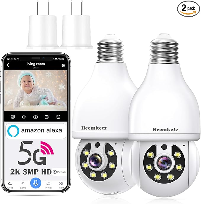 2K Light Bulb Security Camera,5G&2.4GHz WiFi 360° Motion Tracking, Color Night Vision, Alexa Compatible, Wireless WiFi Security Camera with Two-Way Audio, SD/Cloud Storage and Smart Alerts