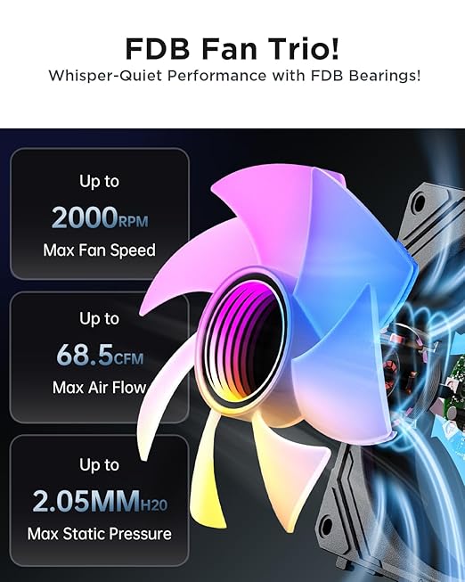 AsiaHorse COSMIQ 120mm Case Fan, Infinity Mirror FDB Reverse Fan with 5V 3-PIN Connector and Small Controller, 2000 RPM and 68.5CFM,Unit Daisy Chain PWM RGB PC Fans for Cases CPU Liquid Coolers, 3Pack
