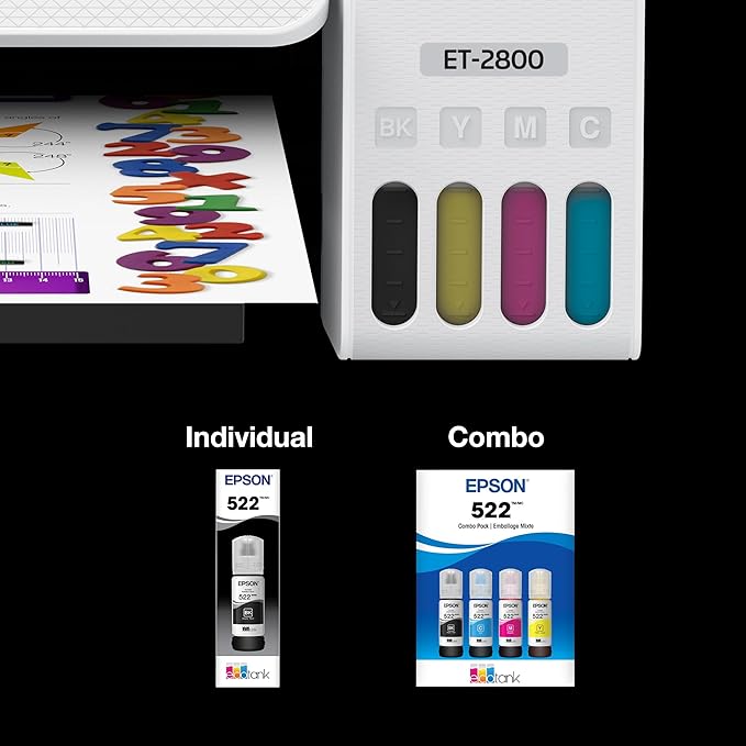 Epson 522 EcoTank Ink Ultra-high Capacity Bottle Black & Color Combo Pack (T522120-BCS) Works with ET-2720,2800,2803,2840,4700,4800,4810,(Pack of 2)
