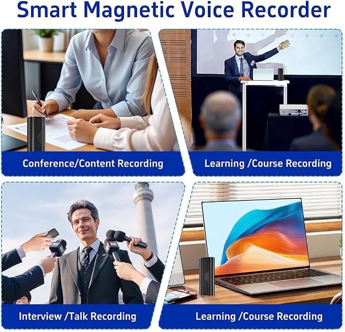 64GB Magnetic Voice Activated Recorder,5000mAh Long Lasting Battery for 35 Days Continuous Recording,360° Omni-Directional Mic,Discreet No-Light Digital Voice Recorder & Audio Recording Device
