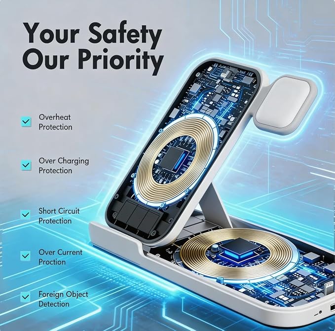 5 in 1 Wireless Charging Station for Multiple Devices, Premium Fast Charging Stand for Apple Samsung Android, Dual Phone Dock with USB Port for Desk Nightstand