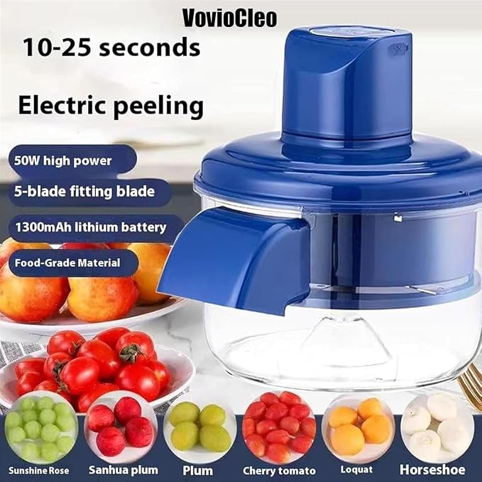 VovioCleoGrape Peeling Machine, Electric Garlic Peeler Machine, small fruit peeler, Rechargeable Home Kitchen Aid Peeler for Grapes, Garlic, Tomato, Cherry (Blue)