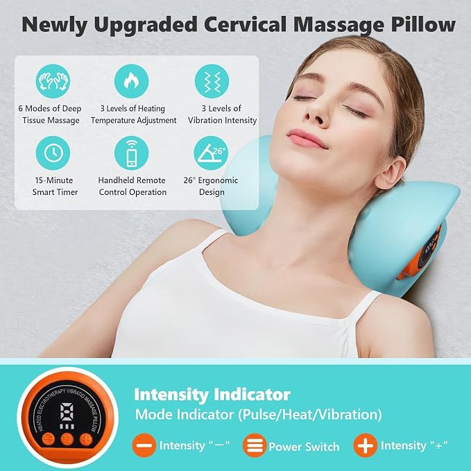 2026 Upgraded 3-in-1 Neck Massager, Portable Cervical Traction Device, 3 Heat Levels & 3 Vibration Modes, Ergonomic Support for Neck Pain Relief & Muscle Relaxation, Home & Office Use