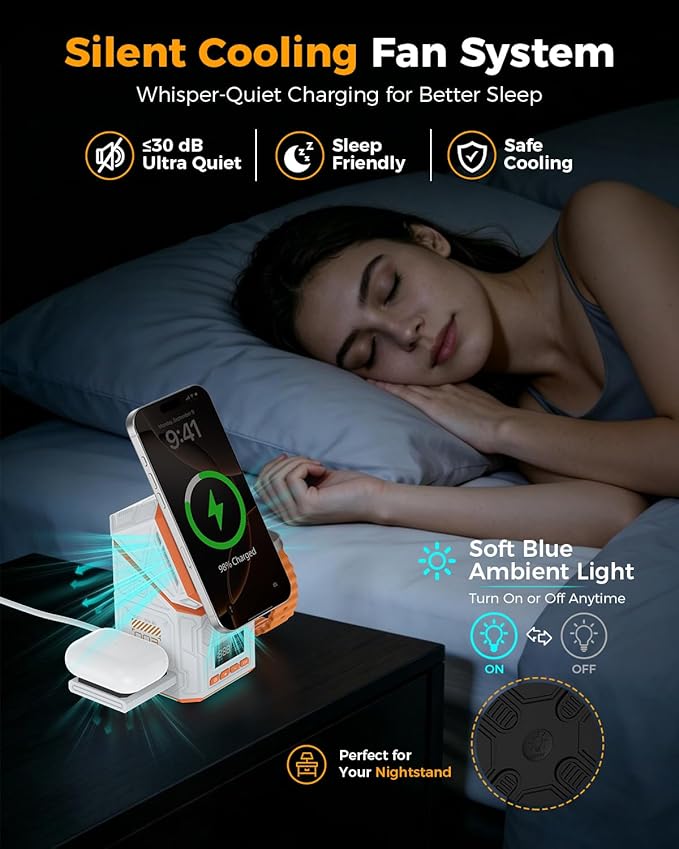 3 in 1 Charging Station for Apple, Qi2 Certified Touch Rotating Design Wireless Charging Station, Magnetic Fast Wireless Charger Station for iPhone 17 16 15 14 13 12 Series, Apple Watch, AirPods