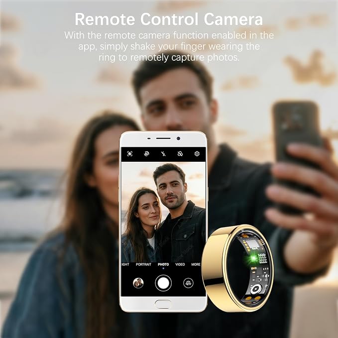 FKGZJF Smart Rings for Women Men, Fitness Ring with Heart Rate, Blood Oxygen, HRV, Stress, Sleep Tracker, Step Tracker, No Subscription Fee, lP68 Waterproof Smart Ring for iPhone & Android (Gold, 8#)