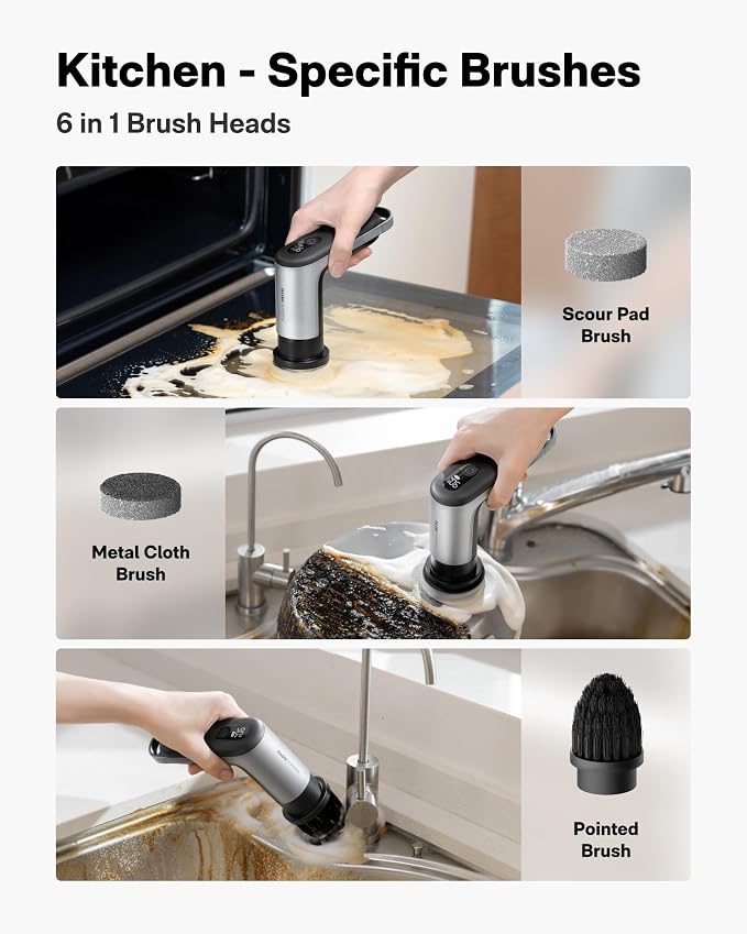 HOTO Cordless Electric Spin Scrubber, IPX7 Waterproof, for Bathroom, Kitchen, Tile, Shower, Grout, Corners