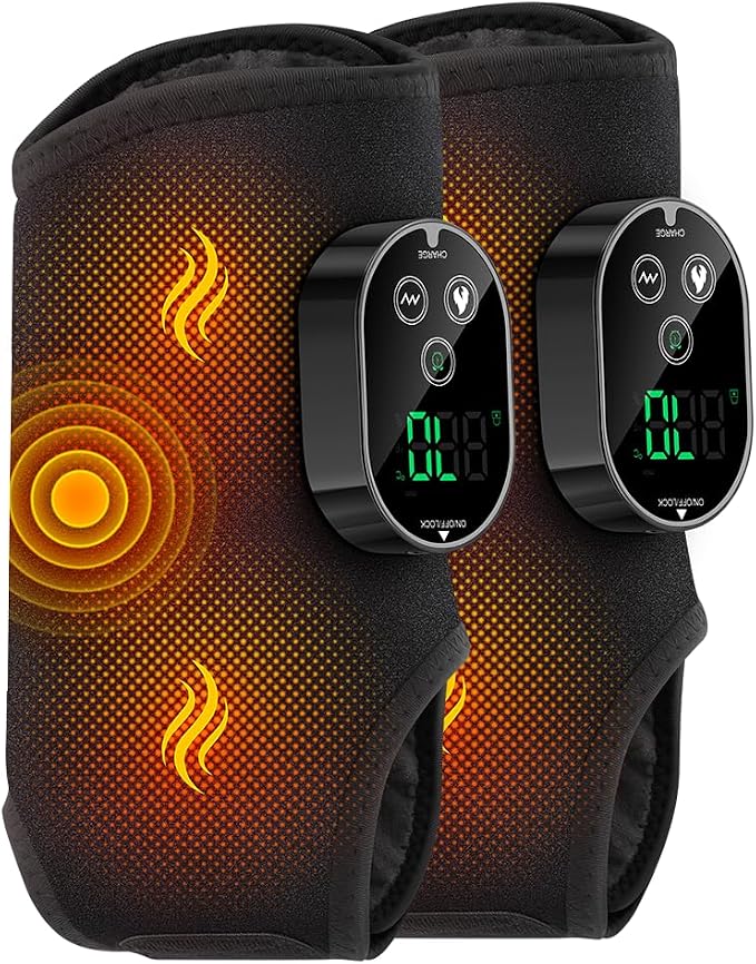 2-Pack Cordless Heated Foot Massager for Neuropathy – Rechargeable Foot & Ankle Wrap Heating Pad with 6 Heat Levels, 3 Vibration Modes, 3000mAh Battery (Black)