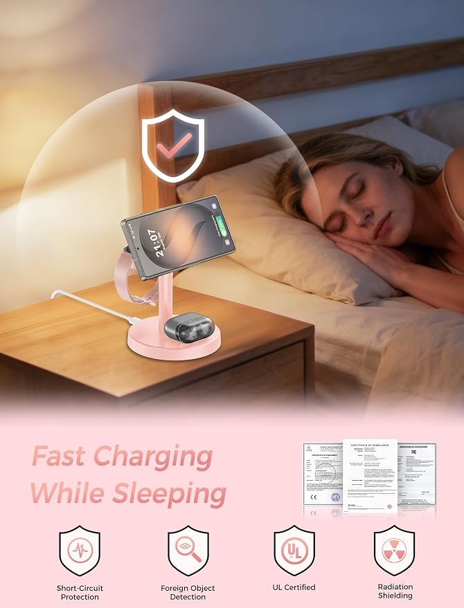 Magnetic Wireless Charger for Samsung, 3 in 1 Super Fast Charging Station Compatible with MagSafe, Phone Charger Stand for Samsung Galaxy S26 Ultra S25 Z Fold/Flip 7, Watch Ultra 8 7 6, Buds 4/3 Pro