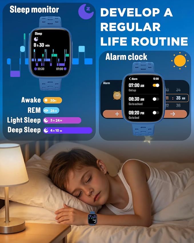 BIGGERFIVE Kids Watch No Phone Needed, 1.8" Amoled Smart Fitness Watch Pedometer, Heart Rate, Sleep Tracker, 30m Waterproof, Step Counter, Puzzle Games, 100+ Dials, Gifts for Boys Girls 5-16, Blue