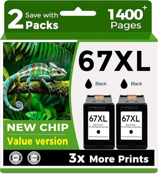 67XL Ink Cartridges (Black 2 Pack) Replacement for HP 67 Ink XL 6055 2827e hp67xl hp67 for 2700 2700e 2855e 2752 2742e 2755 4255e 4100 4152e 4155 6000 6055e 6400 6458 6452 6455e Printer