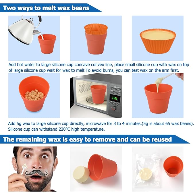 Nose Wax Hair Removal Kit by CoFashion | 100g Wax, 30 Applicators (15-30 Uses) | Painless, Quick & Easy for Men Women | 15 Mustache Guards, 2 Silicone Cups
