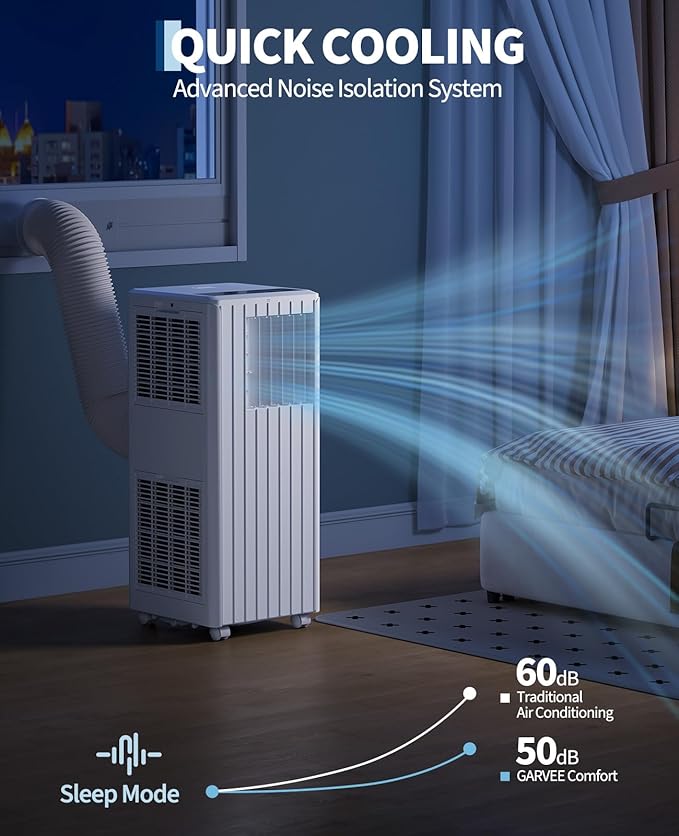 Garvee 8000 BTU Portable Air Conditioner, 3-in-1 Portable AC Cooling, Dehumidifying & Fan for Bedroom, Apartment, Dorm & Rooms Up to 350 Sq. Ft, Sleep Mode, 24-Hr Timer, Remote, Window Kit, White