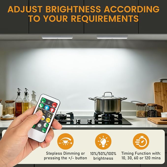 Racokky Under Cabinet Lights, 2 Pack Rechargeable Motion Sensor Closet Lighting, Dimmable RV Step Lights Stick-Anywhere LED Night Bar for Kitchen, Wardrobe, Stairs (White)