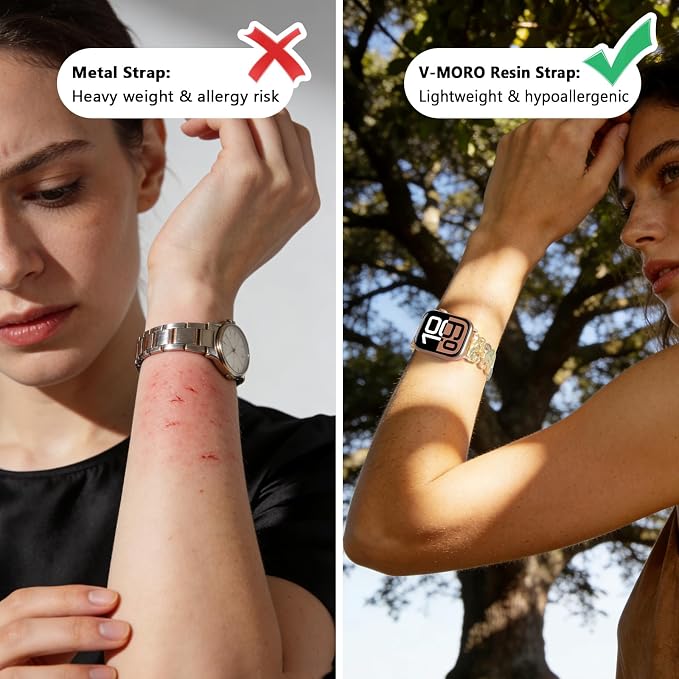 V-MORO Resin Band Compatible with Apple Watch 46mm/45mm/44mm/42mm Women Fashion Dressy Strap Bracelet lightweight Jewelry Wristband for iWatch Bands Series 11 10 9 8 7 6 5 4 3 2 1 SE2/3,Aurora Citrine
