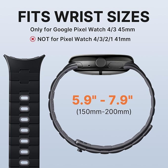 Bandletic Magnetic Silicone Bands Compatible with Google Pixel Watch 4/3 45mm Band for Women and Men, Rugged Soft Sport Strap Replacement Wristband