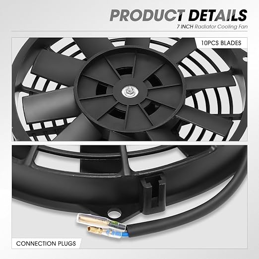 DNA Motoring 7Inch Electric Radiator Cooling Fan Thermostat Wiring Switch Relay Kit, Universal High Performance Slim Fan Push Pull Electric Radiator with Mount Kit, RAF-7+SW-KIT