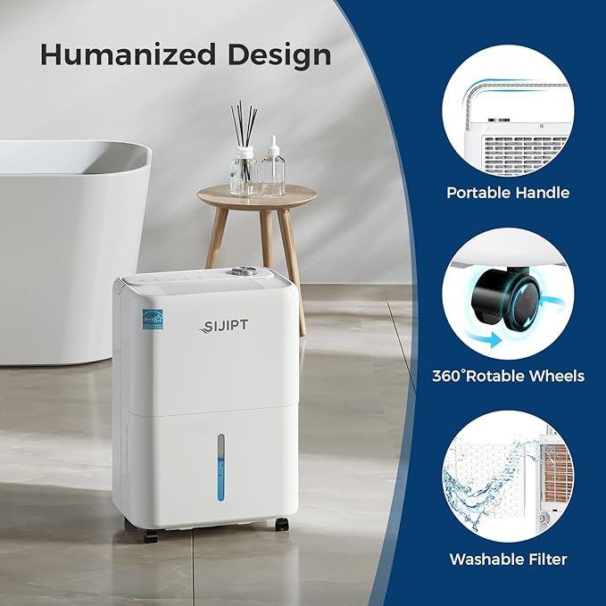 80 Pints Dehumidifier with Pump, Sijipt Energy Star Dehumidifier for Basement Home and Large Room with 6.56 inch Drain Hose, Auto-Shutoff 24H Timer, and Memory Starting | Energy Star, Built-in Pump Drains 16.4ft Vertically, 6.56ft Drain Hose, Auto Shut...