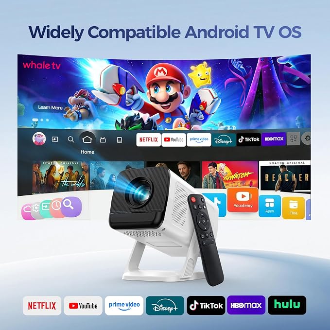 [Compatible with Netflix] Mini Projector with WiFi and Bluetooth,Native 1080P Smart Projector 4K Supported,Auto Vertical Keystone,210° Rotatable,Suitable for TV Stick, HDMI, USB, Smartphone, Laptop(L)