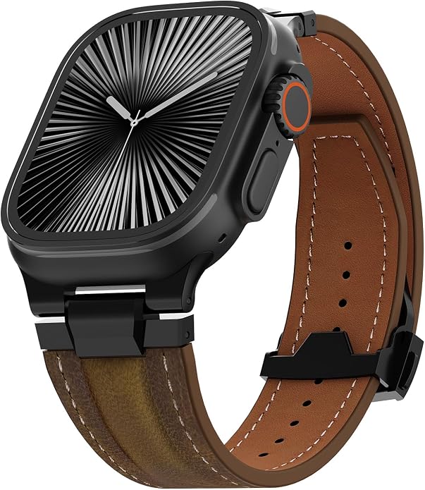 Vintage Genuine Leather Band for Apple Watch Ultra 49mm (2026 Upgrade), Rugged Replacement Strap Compatible with iWatch 46mm 45mm 44mm - for Men Women, Fit Ultra3/2/1, SE 3/2/1, Series11 10/9/8/7/6/5/4