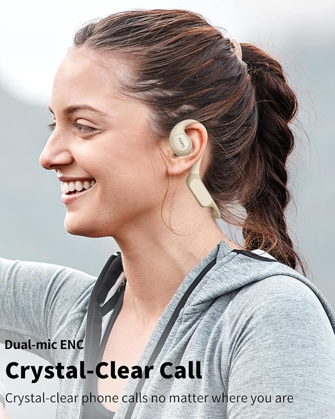 TOZO Upgraded Open Ear Headphones Bluetooth 5.3 Air Conduction Wireless Headphones Sport Earbuds with Premium Sound, 32 EQs via APP, Dual-Mic Call Noise Reduction Earphones with Hair Band for Cycling