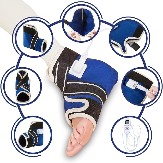 CAMECO 1 Pack Ankle Heating Pad for Pain Relief Arthritis, Heated Foot Ankle Wrap for Sprains, Achilles Tendonitis, Plantar Fasciitis | 86℉-158℉ Temp | 0-90Min Auto Shut Off (Blue)