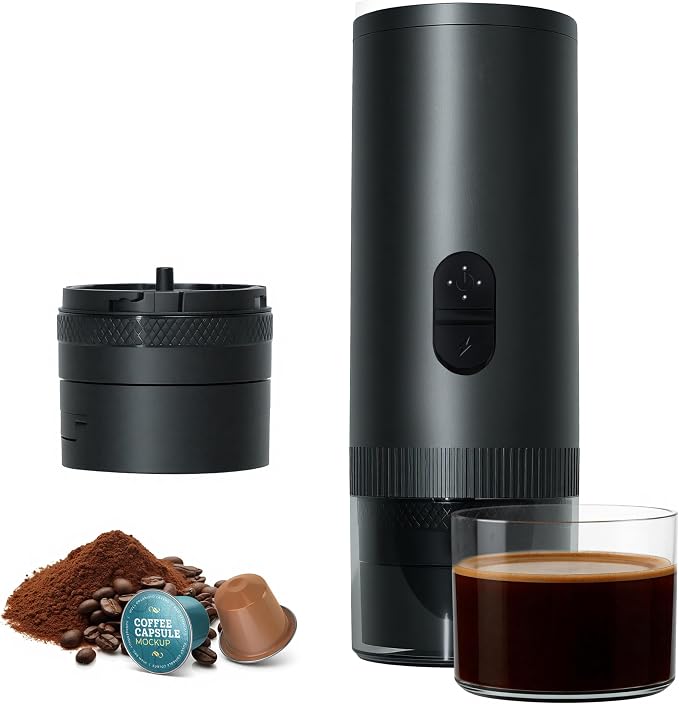 Portable Coffee Maker Electric Espresso Machine, 20 Bar Coffee Espresso Maker for Travel Self-Heating, Battery Powered with USB-C, 7800mAh, 2-IN-1 for Ground Coffee & NS Capsule, for Hiking, Office,RV