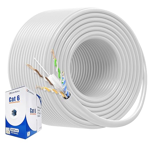 Cable Matters [UL Listed] 10Gbps in-Wall (CM) Rated 23AWG Bare Copper Cat 6 Cable - 500ft, Solid, UTP Cat6 Bulk Ethernet Cable, Cat6 Ethernet Cord, White