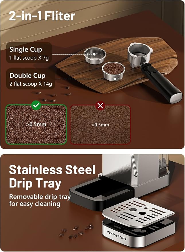 KEENSTAR 20Bar Espresso Machine with Rapid Cold Brew, Hot & Iced Coffee Makers, Stainless Steel Espresso Maker with Milk Frother Steam Wand, Touch Screen with Water Tank for Latte, Cappuccino, Gift