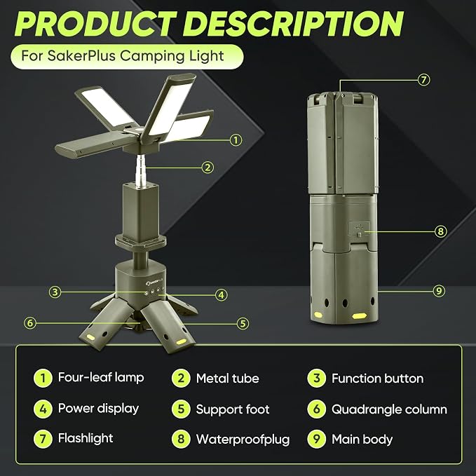 SakerPlus Portable Camping Light, 14000mAh Telescopic Camping Lantern with Rechargeable Power Supply, Dimmable Magnetic Tent Lamps 6000 Lumen Outdoor Work Lights for Hiking,Camping,Home Emergency