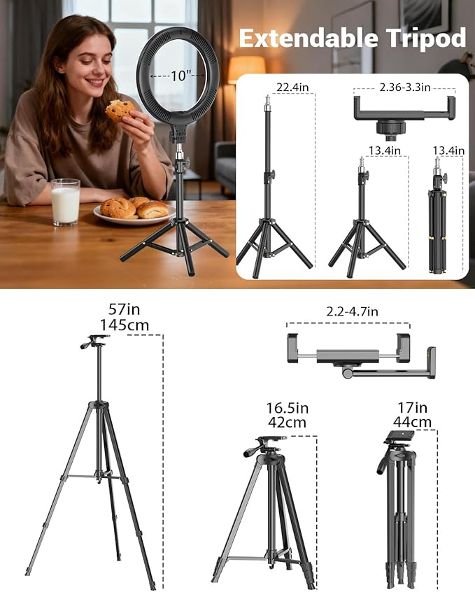 Vlogging Kit for iPhone/Android, 10'' Selfie Ring Light with Stand, 57'' Extendable Tripod, Desktop Tripod, Wireless Microphone - YouTube Starter Kit, Content Creator Essentials for TikTok,Live Stream