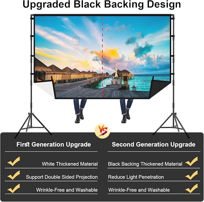 Projector Screen with Stand, TOWOND 100 inch Portable Projector Screen Black Backing, Outdoor Movie Screen 16:9 4K HD Wrinkle-Free Projection Screen with Carry Bag for Backyard Sports Viewing Parties