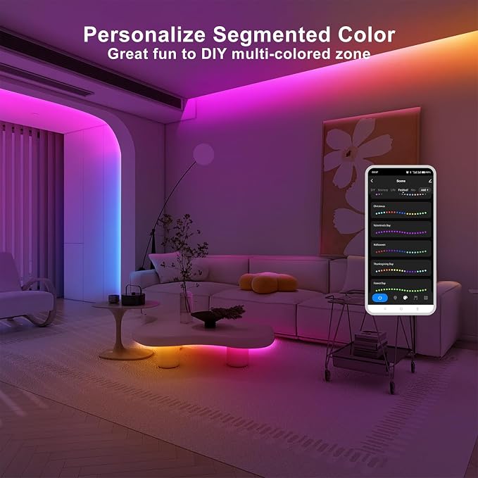 Tatazone 16.4ft Bluetooth RGB+IC COB Led Strip Light with App, Chasing COB Light Strip, Segmented Control, Music Sync, Color Changing Led Lights for Home Decor, Gaming, Cabinet, Desk