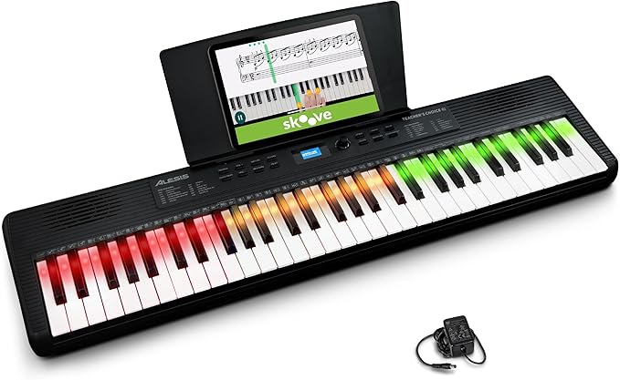 Alesis Teacher's Choice 61 Portable Keyboard Piano for Beginners with 61 Light Up Keys, 300 Sounds, Speakers, Tablet Stand and Skoove Music Lessons