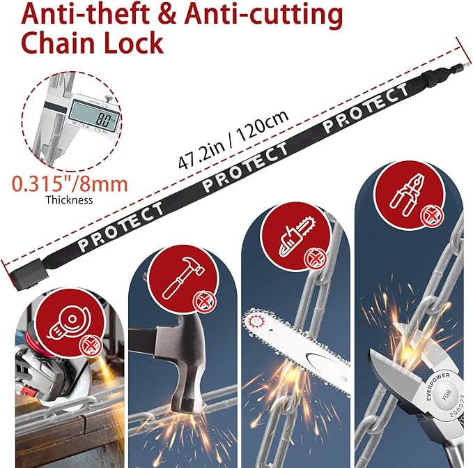 BANGTING 4FT Smart Alarm Bike Lock - 110dB Remote-Controlled Siren & 8mm Anti-Theft Chain with Key for Bicycle, E-Bike, Scooter, Motorcycle (Black)