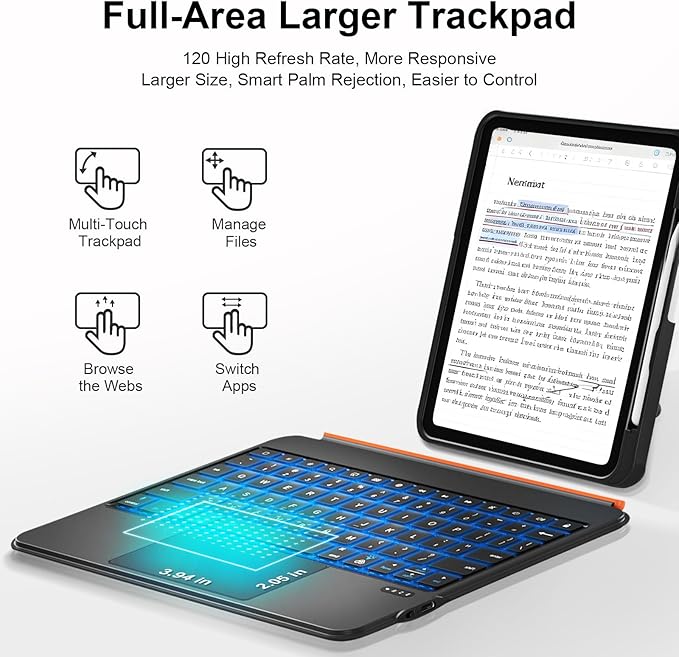 iPad A16 11/10th Generation Case with Keyboard, Air 11 inch (M4/M3/M2, 2026/2025/2024), Magnetic Detachable Backlit Keyboard, Trackpad, 360 Stand, Pencil Holder, Slim for Air 5/4th 10.9" Pro 11(Black)