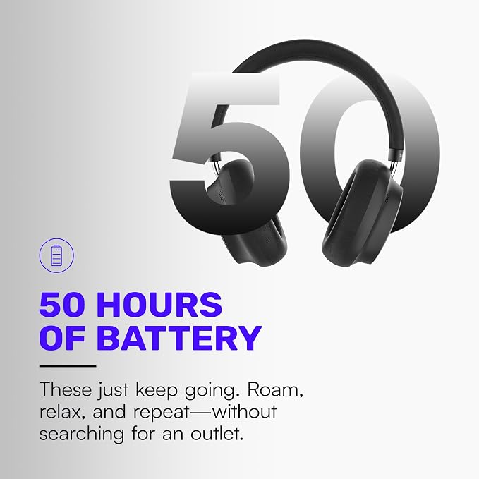Raycon Essential Bluetooth Headphones - Over The Ear, Active Noise Cancelling Wireless Headphones + Awareness Mode, Bluetooth Headset with Mic, 50 Hours of Battery Life (Purple)