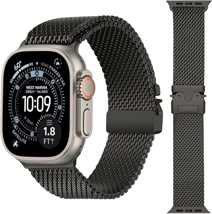 Dhwazz Titanium Milanese Loop Band for Apple Watch Ultra 3 2 1 49mm, Parachute-Buckle Strap for iWatch Series 11 10 9 8 7 6 5 4 46mm 45mm 44mm / SE 3 2 1 Men Women