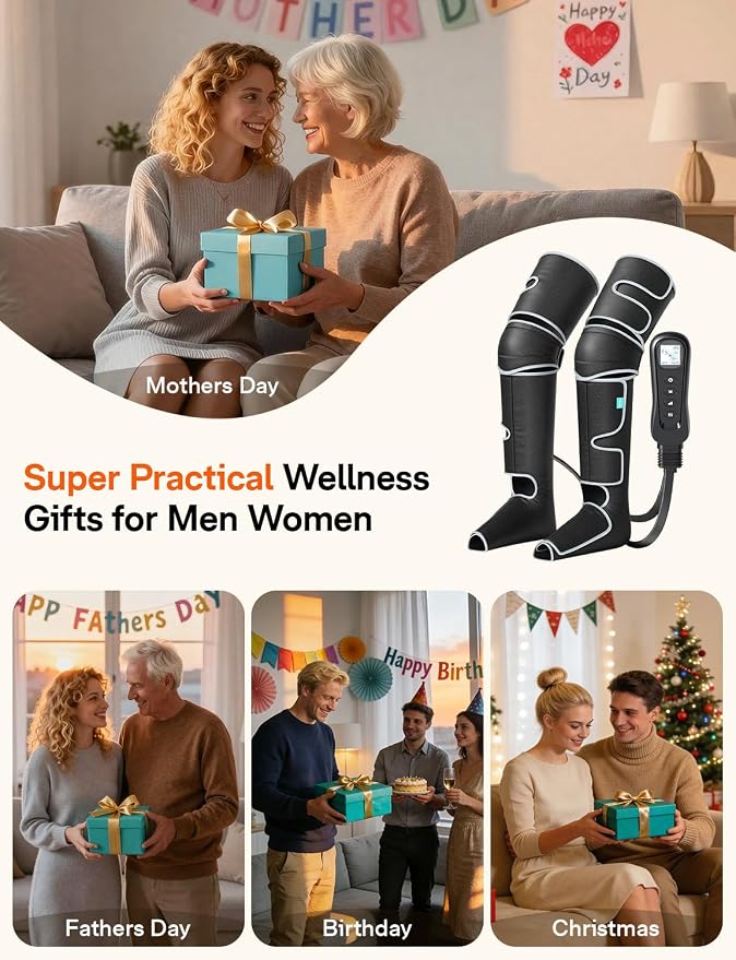 ALLJOY Leg Massager for Circulation and Pain Relief FSA, Gifts for Men Women Dad Mom, Leg Massager with Heat and Compression, 2 Heat 5 Modes 4 Intensities 4 Extenders