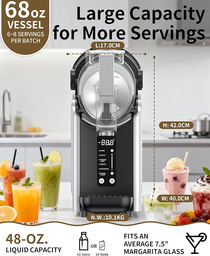 Slushie Machine, Slushy Maker for Home, Frozen Drink Maker with 5 Preset Programs for Margaritas, Frappés, Milk Shake, No Ice Needed, LED Display, Self Clean