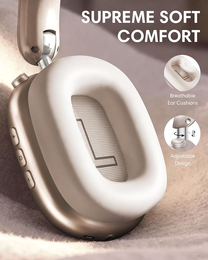 Wentronic Y02 Active Noise Cancelling Headphones, Wireless Over-Ear Bluetooth 5.4 Headphones with Microphone, 60H Playtime, Hi-Res Audio,Big Bass,Foldable Lightweight for Travel Home Office, Starlight