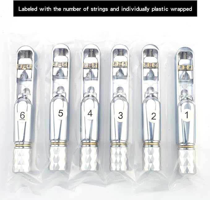 Pack of 6 Individual Single Tubular Fixed Bridge 6 String Electric Bass Bridge for Headless 6-string Bass Replacement Parts Chrome