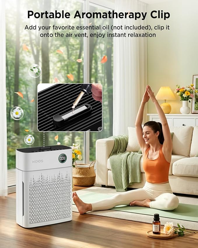 KOIOS Air Purifiers for Home Bedroom Large Room Up to 2500 sq. ft, H13 HEPA Air Purifier with Washable Filter, PM2.5 AQI, 20dB Sleep Mode for Pet, Dander, Dust, Pollen, Smoke, Odors, AP2503, White