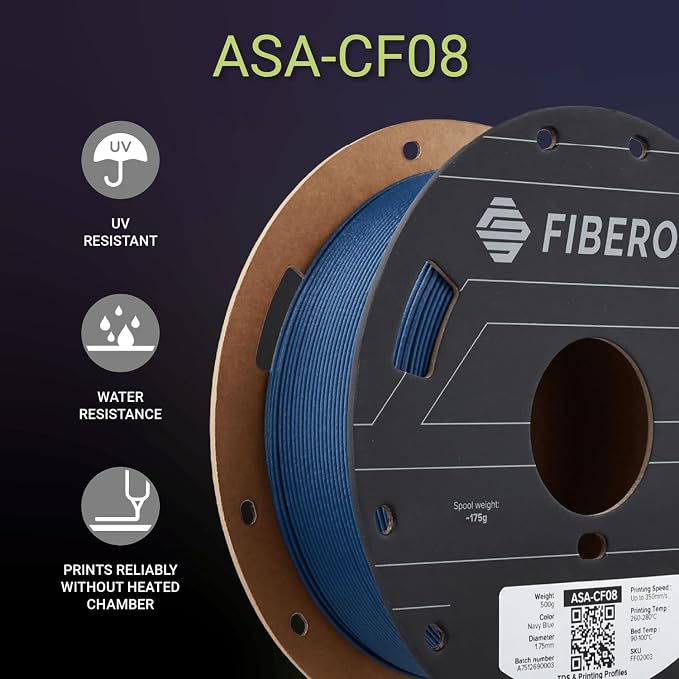 Polymaker Fiberon ASA-CF08 Navy Blue Carbon Fiber 3D Printing Filament 1.75mm 0.5KG, UV & Weather Resistant, High Rigidity, Heat Resistant, Easy to Print, Functional Parts & Prototypes