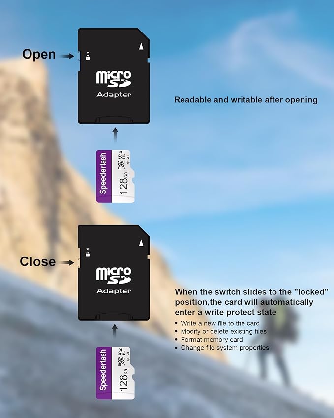Micro SDXC Memory Card 128GB-Speederlash Camera Plus TF Card with Adapter, U3, V30, Up to 95MB/s Read Speed, 4K UHD&5K Video Support, A1 Rated, Waterproof, for Security Camera, Dashcam,Drone
