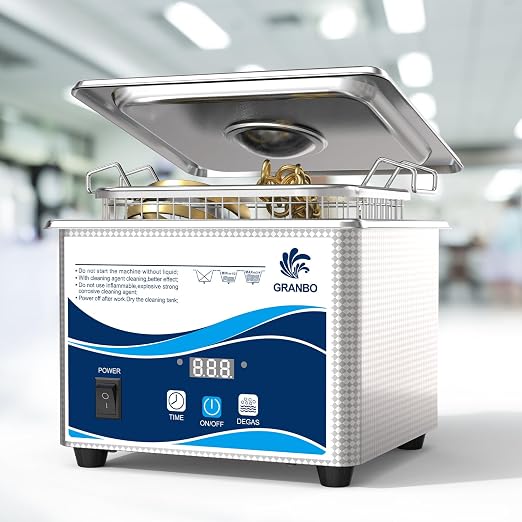 Granbo Ultrasonic Cleaner 1.3L Jewelry Cleaning Ultrasonic Machine 40kHz with Digital Timer and Degassing,110V Digital Ultrasonic Parts Cleaner for Denture Dental Oral Irrigator Parts Glasses