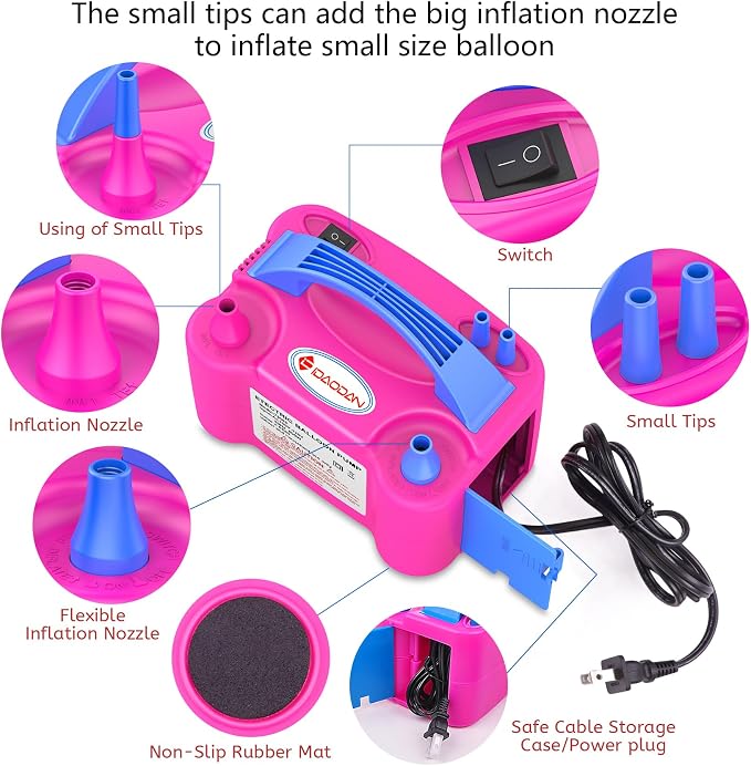 IDAODAN Electric Balloon Pump, Portable Electric Balloon Blower Machine Inflator Air Pump for Party Decorations
