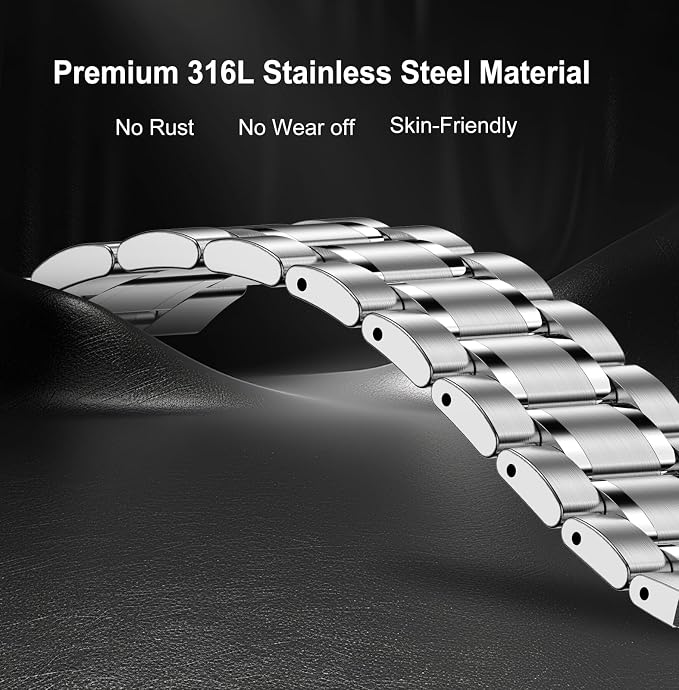 SUPLINK Compatible with Samsung Watch 4 5 6 7 40mm 44mm Band/Galaxy Watch 4 6 Classic Band 42mm 46mm 43mm 47mm/Galaxy Watch 5 Pro 45mm/Active 2, 20mm Metal Replacement Strap for Men Silver