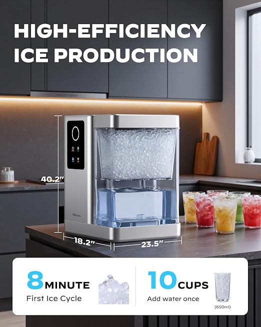 Silonn Nugget Ice Maker Countertop with APP & Voice Control, Self Cleaning Ice Machine with 3L Large Water Tank, 40 lbs/24H Soft Chewable Ice, Portable Pebble Ice Maker for Home and Party, Silver