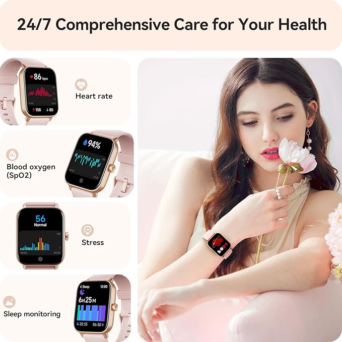 Smart Watch for Women Android & iPhone, Alexa Built-in, IP68 Waterproof Activity Fitness Tracker with Bluetooth Call (Answer/Make), 1.8" Smartwatch with Heart Rate/SpO2/Sleep Monitor, 100+ Sports Mode | Pink