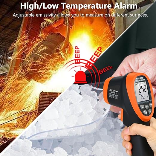 HOLDPEAK Pyrometer D:S=30:1, High Temp Infrared Thermometer -58℉~2732℉, Non-Contact Industrial Laser Thermometer Gun, Digital IR Temperature Gauge 2732 (NOT for Human)